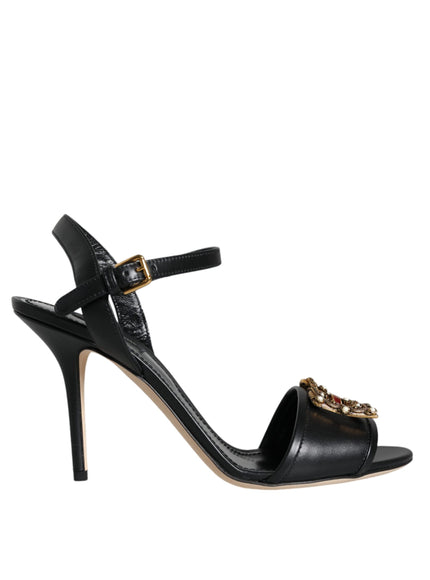 Dolce & Gabbana DG Amore Leather Sandals In Black