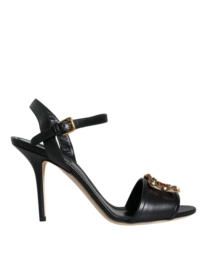 Dolce & Gabbana DG Amore Leather Sandals In Black