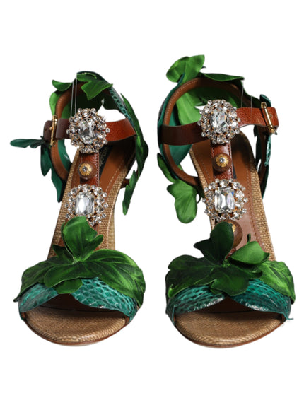 Dolce & Gabbana Sandals With Leaf Appliqué In Green