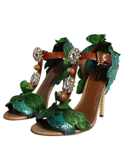 Dolce & Gabbana Sandals With Leaf Appliqué In Green