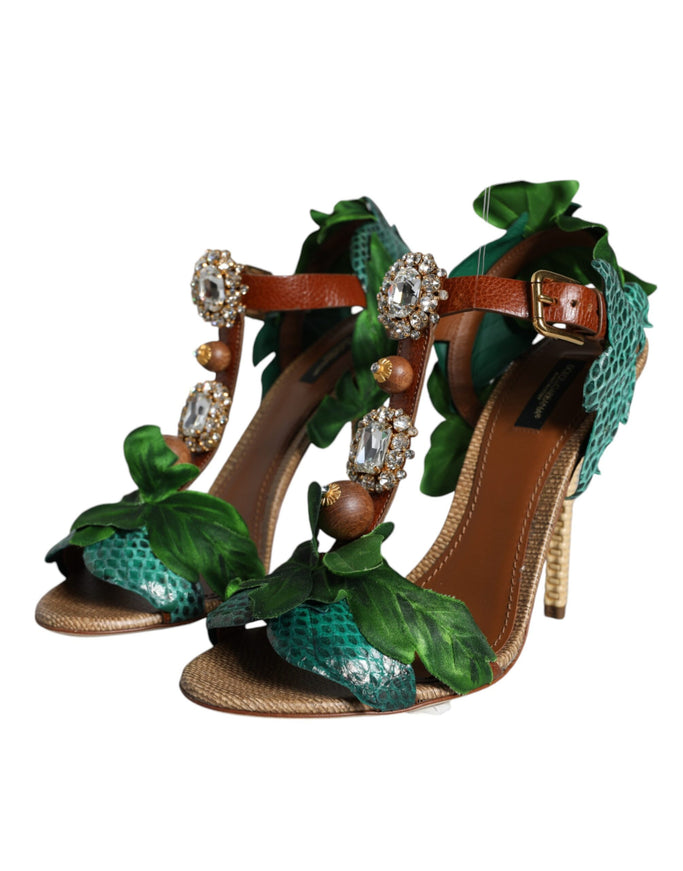 Dolce & Gabbana Sandals With Leaf Appliqué In Green