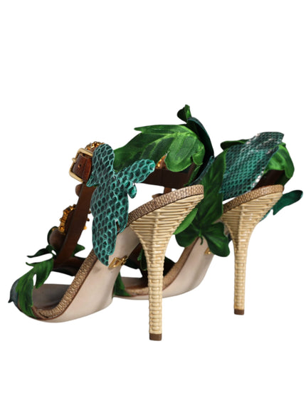 Dolce & Gabbana Sandals With Leaf Appliqué In Green