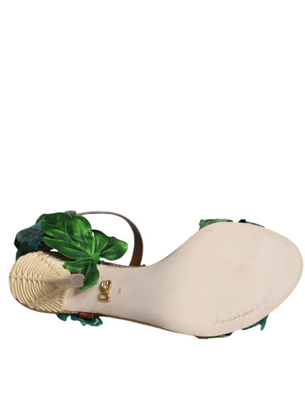 Dolce & Gabbana Sandals With Leaf Appliqué In Green