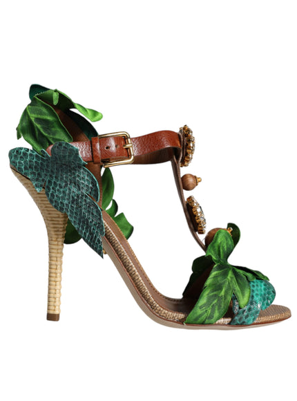 Dolce & Gabbana Sandals With Leaf Appliqué In Green