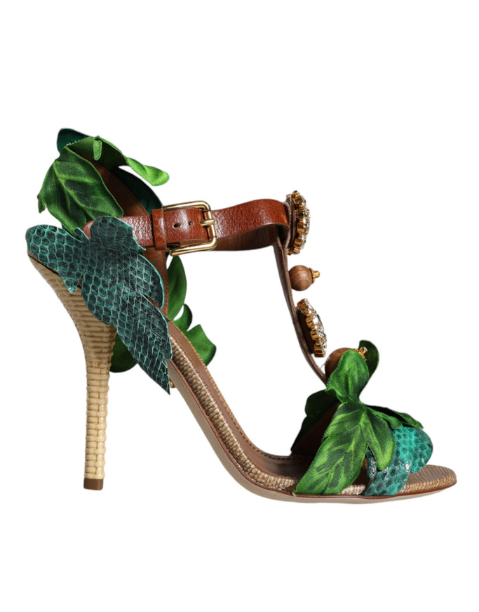 Dolce & Gabbana Sandals With Leaf Appliqué In Green