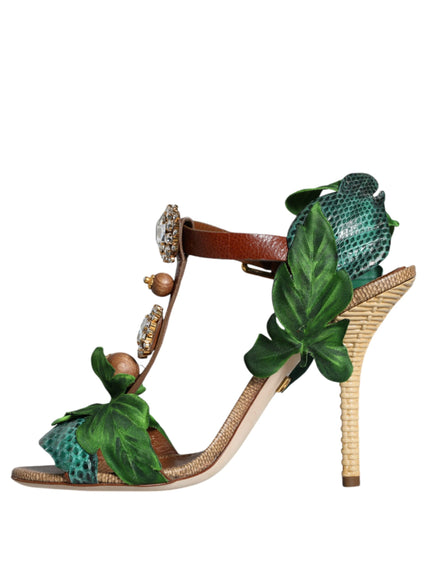 Dolce & Gabbana Sandals With Leaf Appliqué In Green