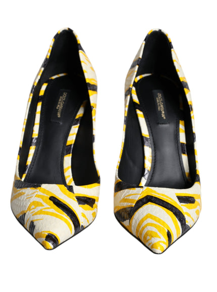 Dolce & Gabbana Stripes Leather Pumps In Yellow