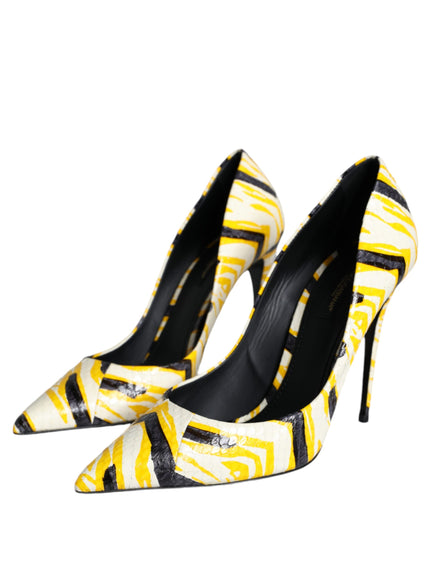 Dolce & Gabbana Stripes Leather Pumps In Yellow