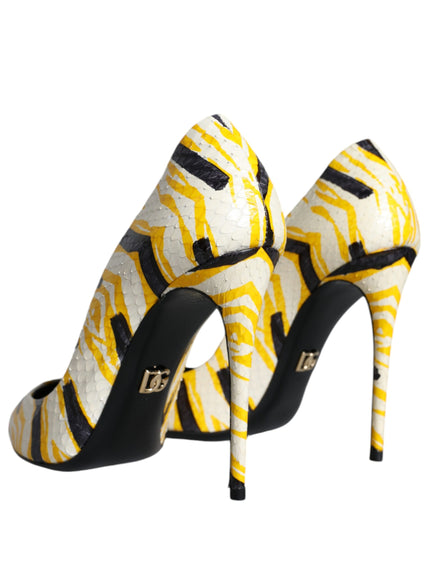 Dolce & Gabbana Stripes Leather Pumps In Yellow