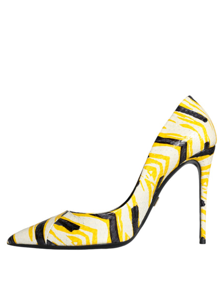 Dolce & Gabbana Stripes Leather Pumps In Yellow