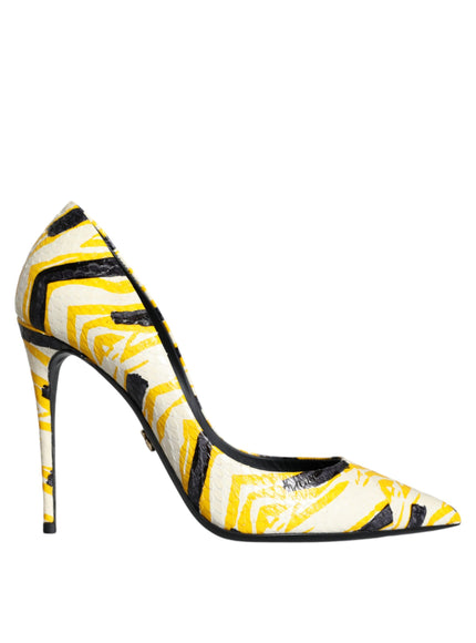 Dolce & Gabbana Stripes Leather Pumps In Yellow