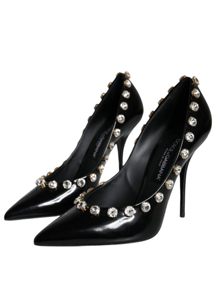 Dolce & Gabbana Crystal Pumps In Black Leather