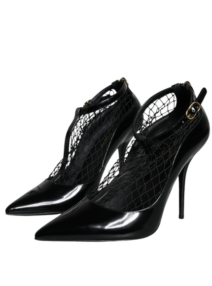 Dolce & Gabbana Patent Leather Mesh Pumps In Black