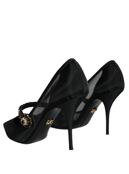 Dolce & Gabbana Mesh Mary Jane Pumps With Crystal Detail