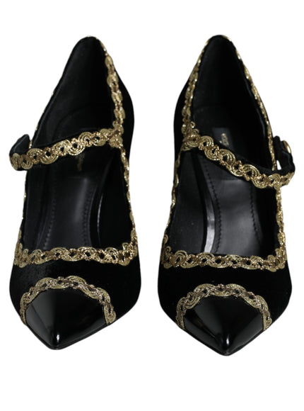 Dolce & Gabbana Bejeweled Velvet Mary Jane Pumps