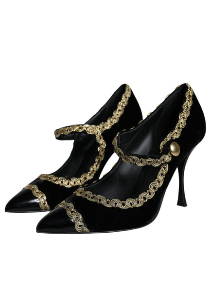 Dolce & Gabbana Bejeweled Velvet Mary Jane Pumps