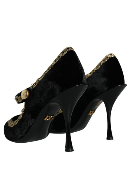 Dolce & Gabbana Bejeweled Velvet Mary Jane Pumps