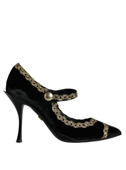 Dolce & Gabbana Bejeweled Velvet Mary Jane Pumps