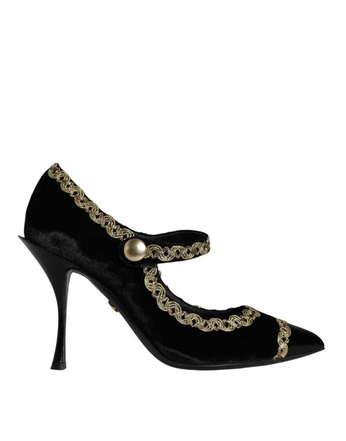 Dolce & Gabbana Bejeweled Velvet Mary Jane Pumps