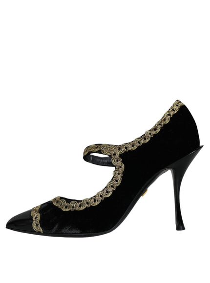 Dolce & Gabbana Bejeweled Velvet Mary Jane Pumps