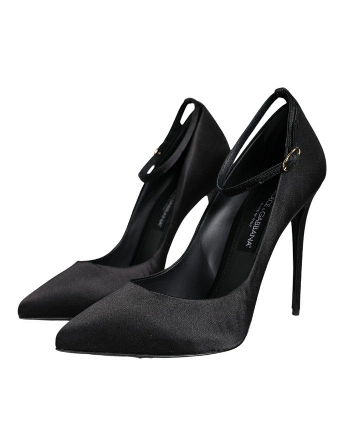 Dolce & Gabbana Ankle Strap Pumps In Black Satin