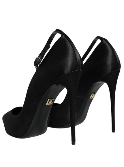 Dolce & Gabbana Ankle Strap Pumps In Black Satin