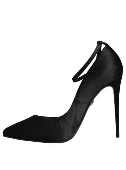 Dolce & Gabbana Ankle Strap Pumps In Black Satin