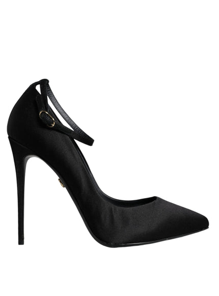 Dolce & Gabbana Ankle Strap Pumps In Black Satin