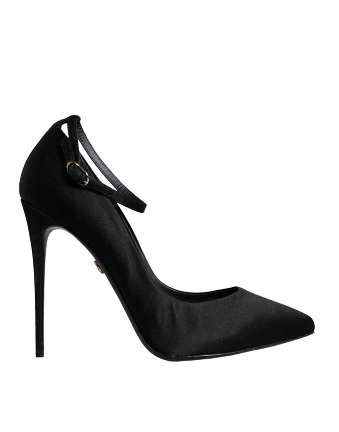 Dolce & Gabbana Ankle Strap Pumps In Black Satin