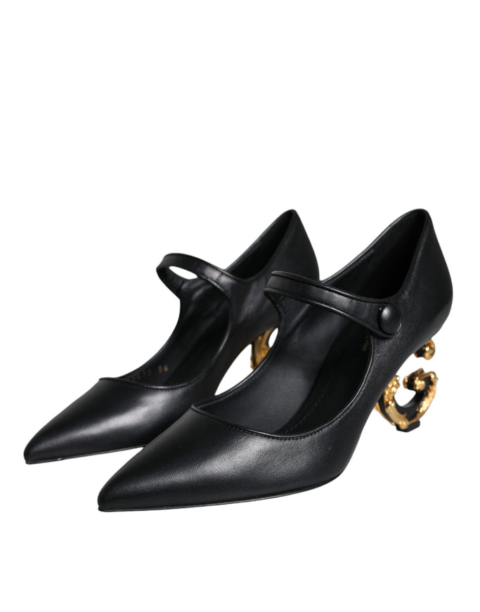 Dolce & Gabbana Leather Mary Jane With Baroque DG heel