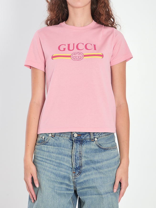 Gucci Printed Logo T-shirt Pink