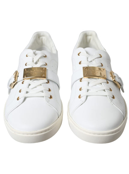 Dolce & Gabbana Leather Sneakers With Gold Buckle