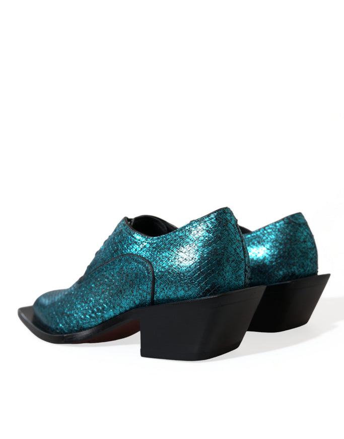 Dolce & Gabbana Teal Derby Block Heel Shoes