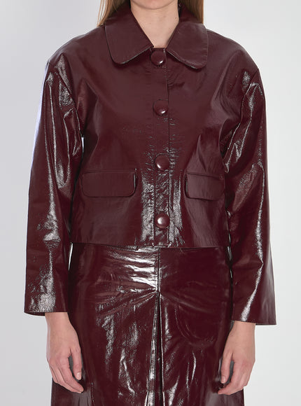 Self Portrait Leather Cropped Jacket Bordeaux