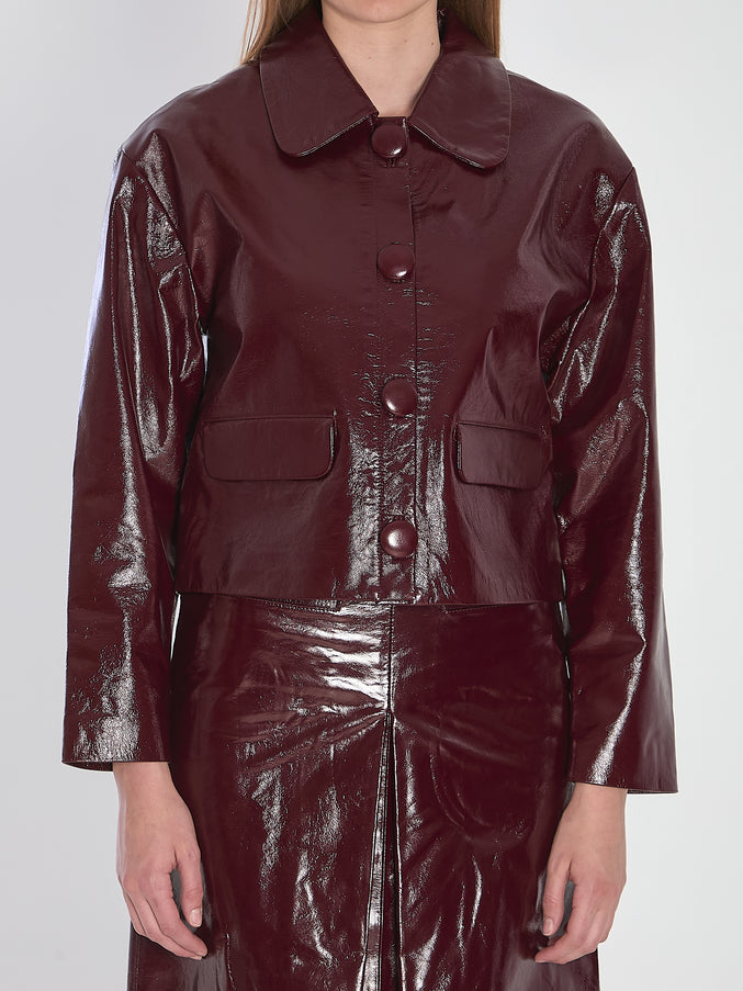 Self Portrait Leather Cropped Jacket Bordeaux