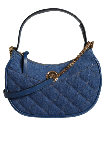 Versace Half Moon Quilted Denim Shoulder Bag