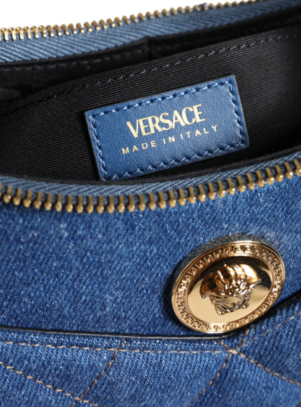 Versace Half Moon Quilted Denim Shoulder Bag