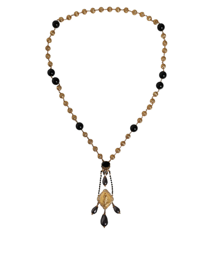 Dolce & Gabbana Gold Chain Beaded Rosary Necklace