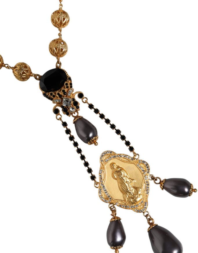 Dolce & Gabbana Gold Chain Beaded Rosary Necklace