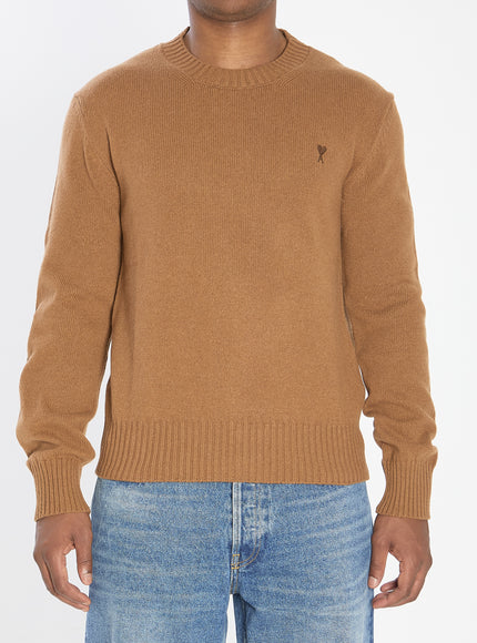 Ami Paris Ami De Coeur Crew Neck Sweater Brown