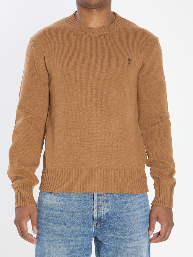 Ami Paris Ami De Coeur Crew Neck Sweater Brown