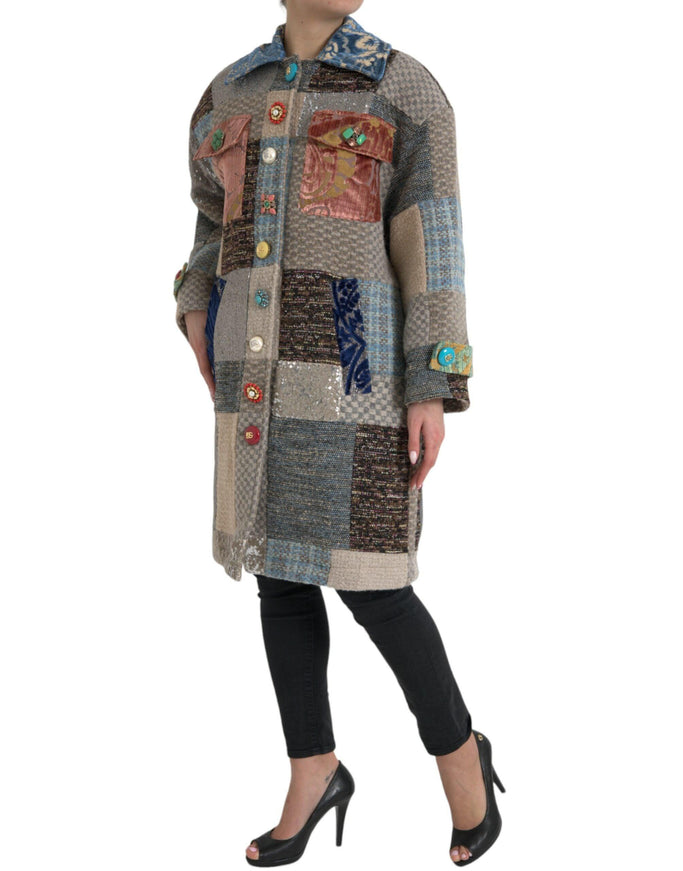 Dolce & Gabbana Multicolor Patchwork Trench Coat Jacket - Ellie Belle