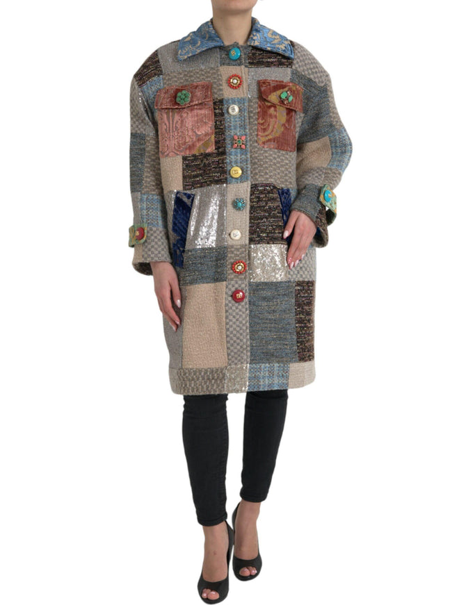 Dolce & Gabbana Multicolor Patchwork Trench Coat Jacket - Ellie Belle