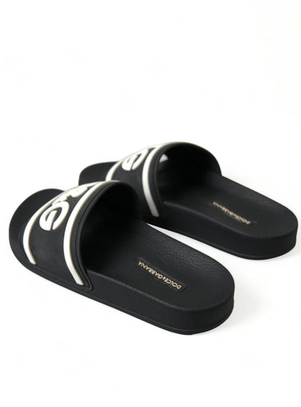 Dolce & Gabbana Black Rubber Beachwear Slippers Sandals Shoes - Ellie Belle