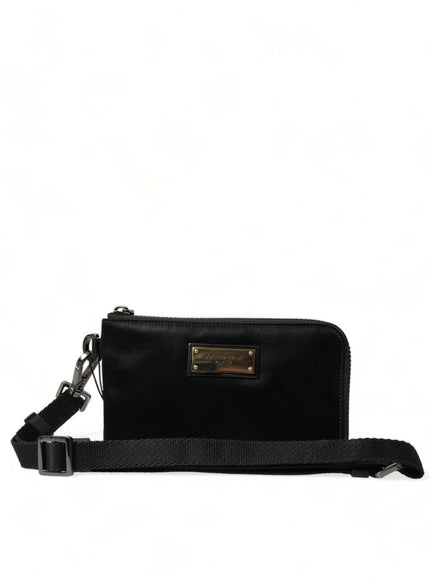 Dolce & Gabbana Black Nylon Logo Plaque Keyring Pouch Clutch Bag - Ellie Belle