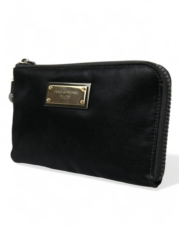 Dolce & Gabbana Black Nylon Logo Plaque Keyring Pouch Clutch Bag - Ellie Belle