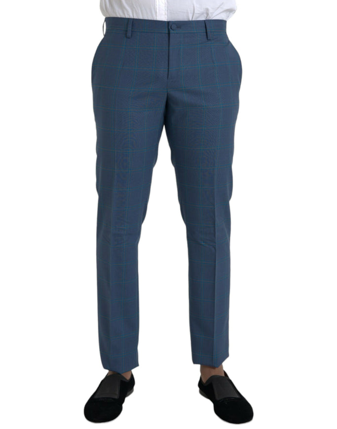 Dolce & Gabbana blue checkered wool dress pants front view