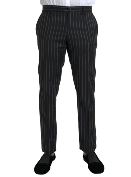 Dolce & Gabbana black striped wool skinny dress pants front view