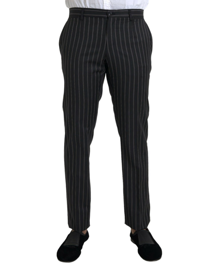 Dolce & Gabbana black striped wool skinny dress pants front view