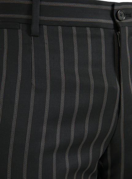 Close-up of Dolce & Gabbana black striped wool pants fabric